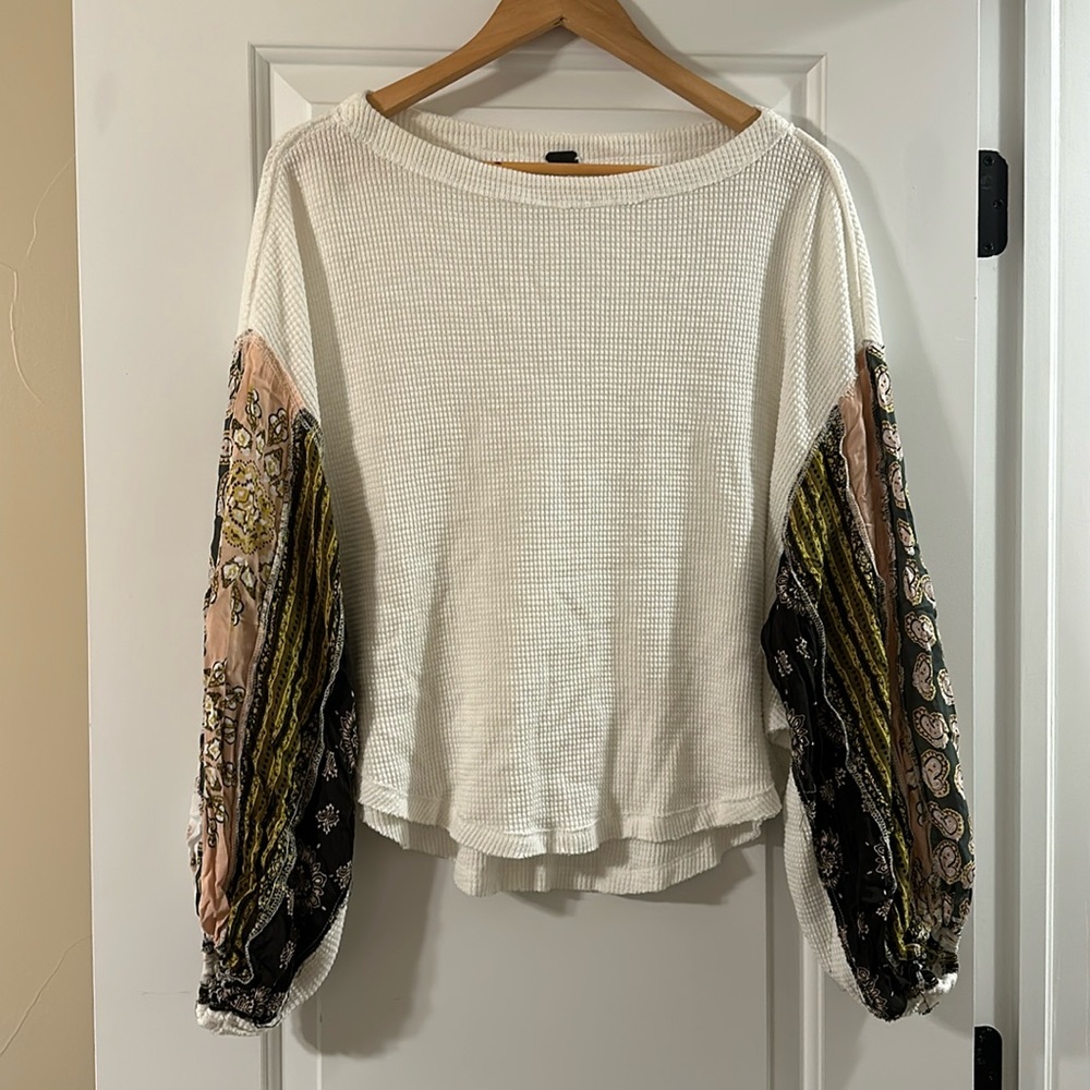 Free people white boho long sleeve top